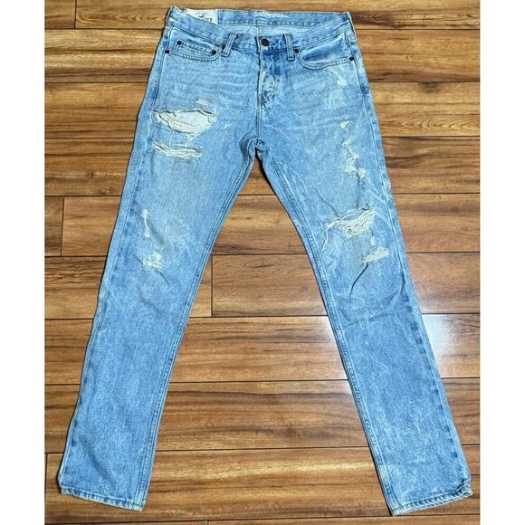 Hollister Mens Distressed Light Wash Denim Jeans W30 L30 Skinny - Picture 1 of 10
